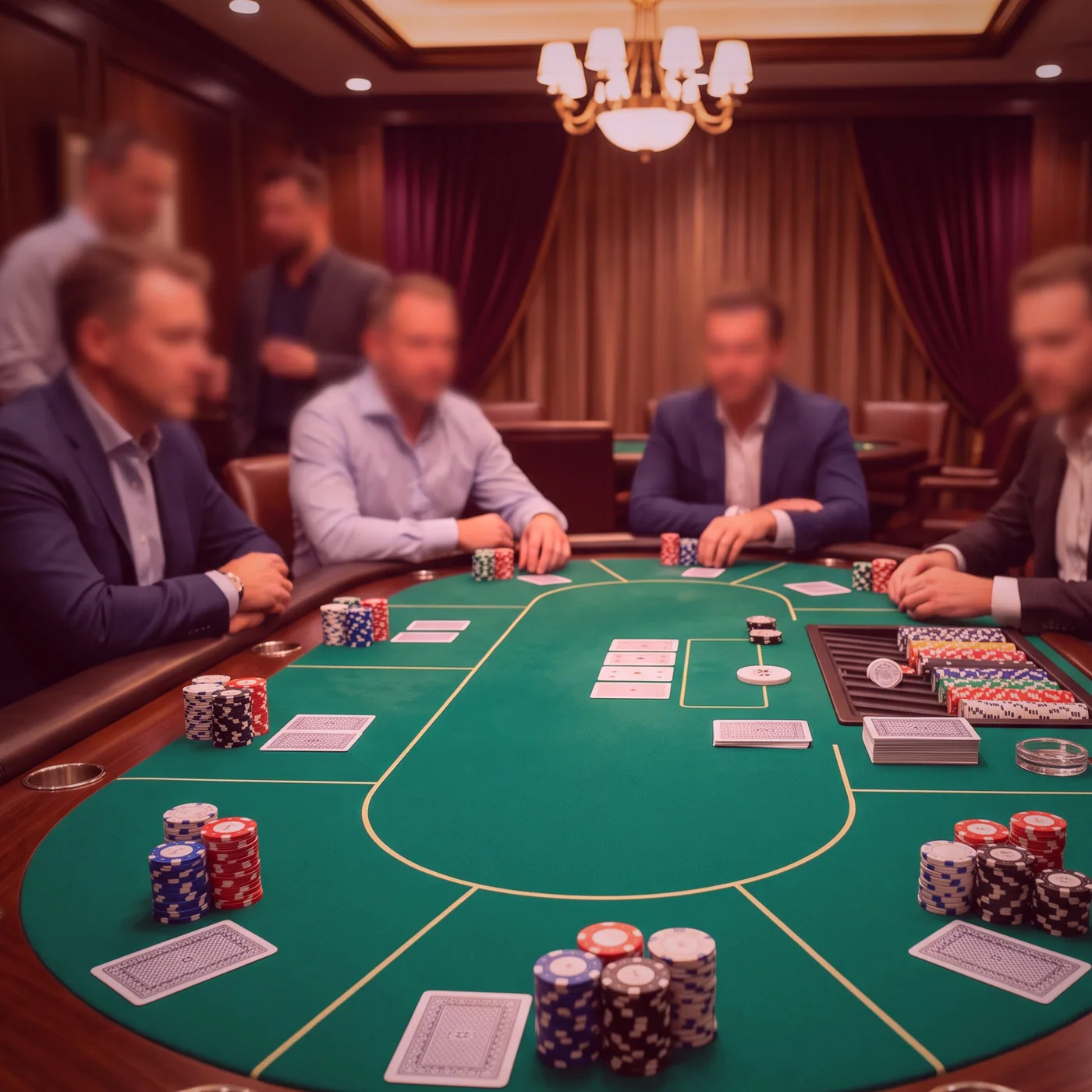 A stack of house chips counted out before the tables open.