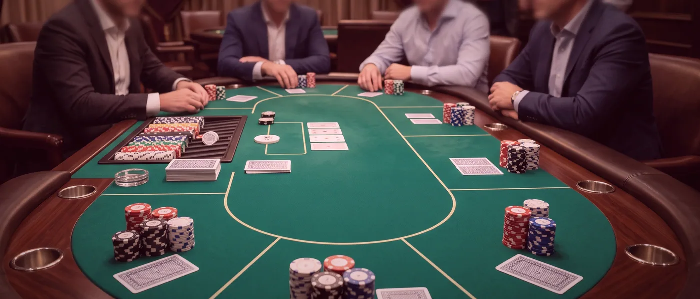 A stack of house chips counted out before the tables open for the night.